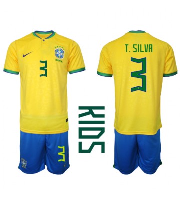 Maillot de foot Brésil Thiago Silva #3 Domicile enfant Monde 2022 Manches Courte (+ pantalon court)